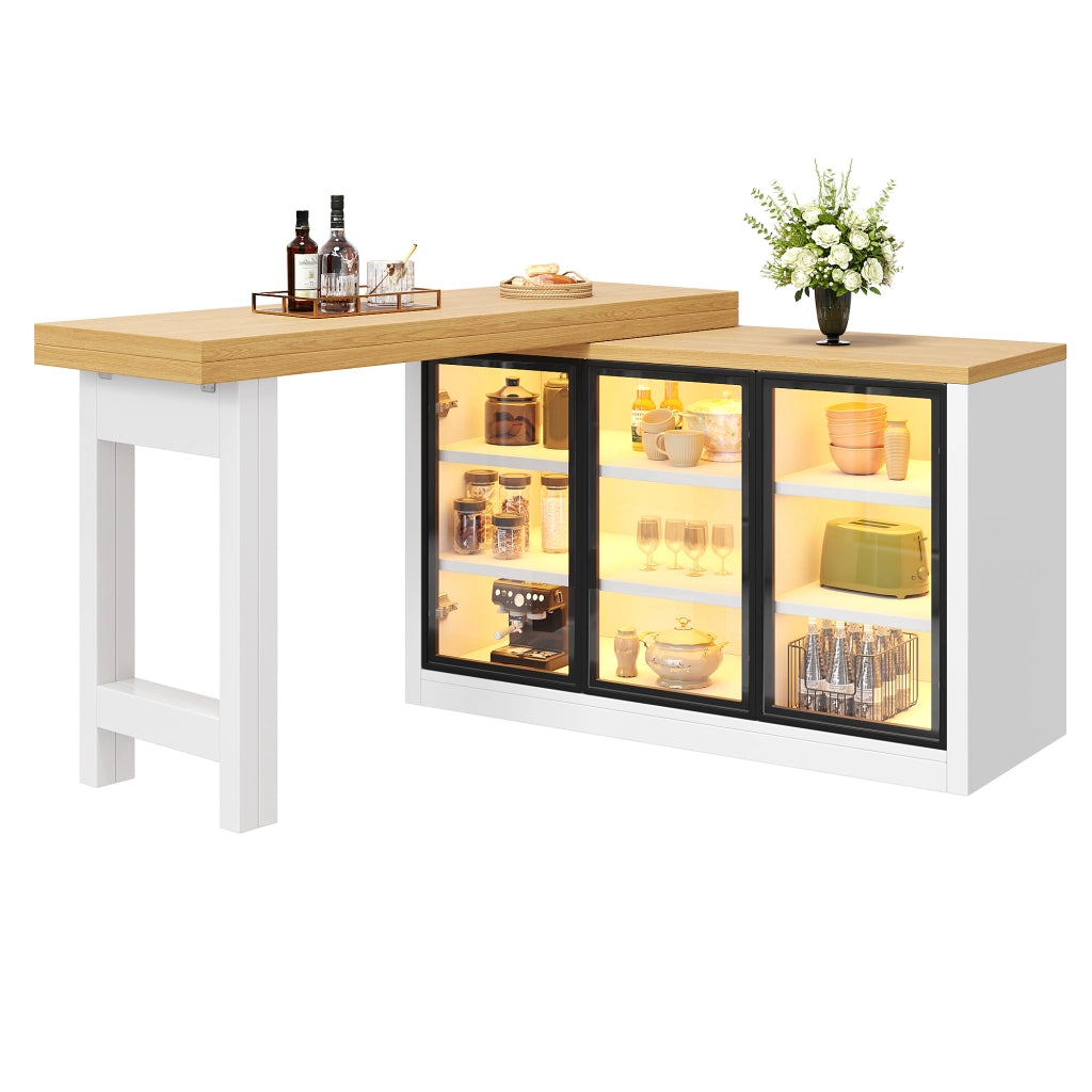Tavolo da pranzo con armadio laterale; piano girevole a 360°; luce multicolore; per cucina e sala da pranzo; 120 × 40 × 72 cm
