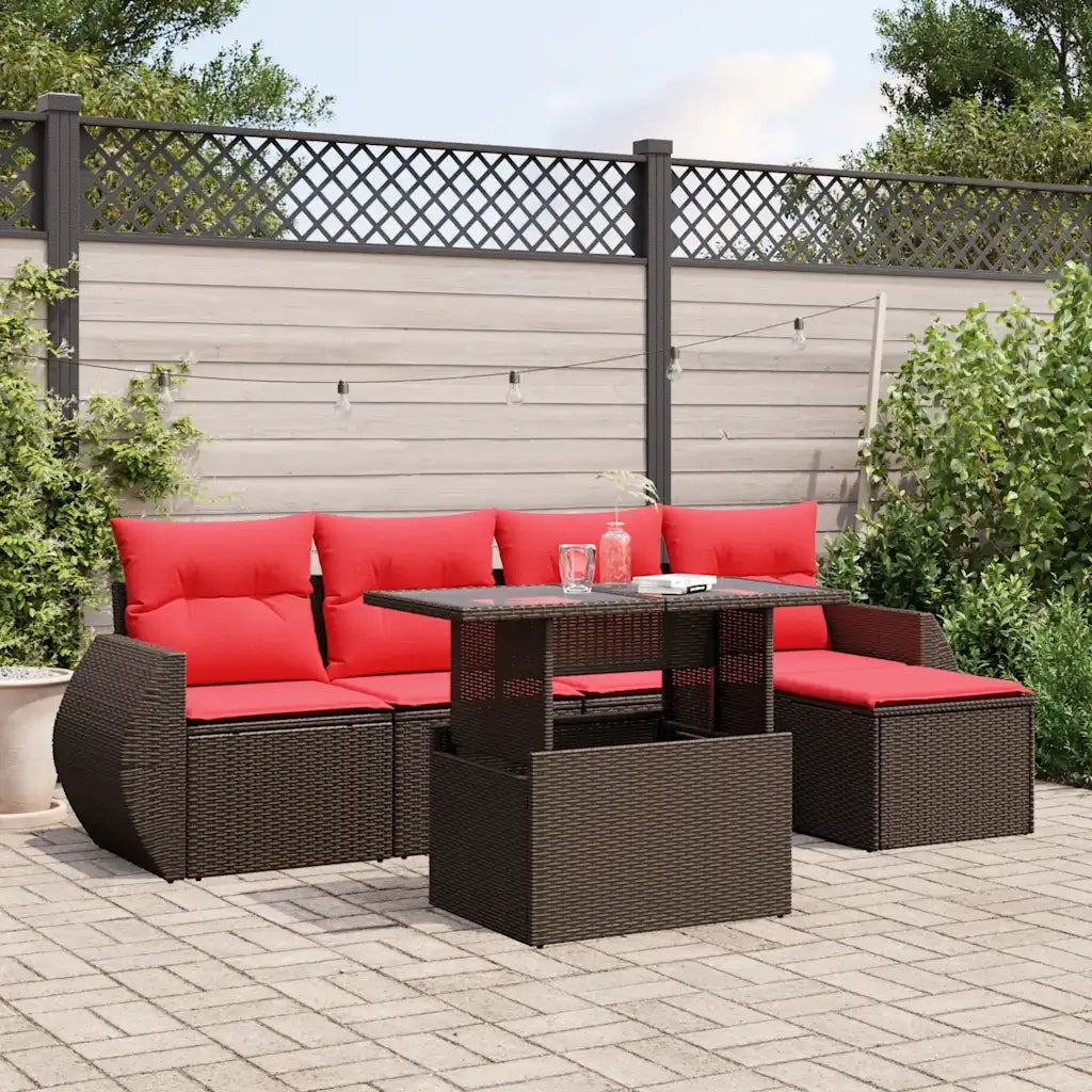 Set Divani da Giardino 6 pz con Cuscini Marrone in Polyrattan 3268504
