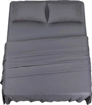 Set di lenzuola a microfibra a 4 pezzi in poliestere, grigio, 180x200 cm - lenzuola a hoeslaken, lenzuola a palla e 2 cuscini a 50x75 cm, copriletto 160x200
