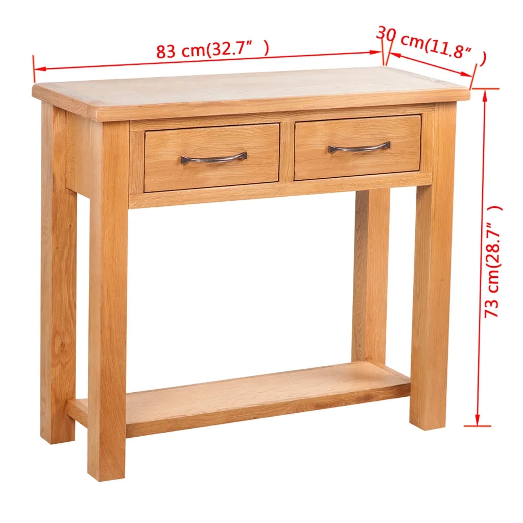 Tavolo Consolle con 2 Cassetti 83x30x73cm in Massello di Rovere 241675