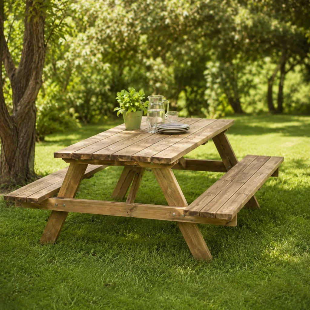 TAVOLO LEGNO PIC NIC CON PANCHE 180X150X75