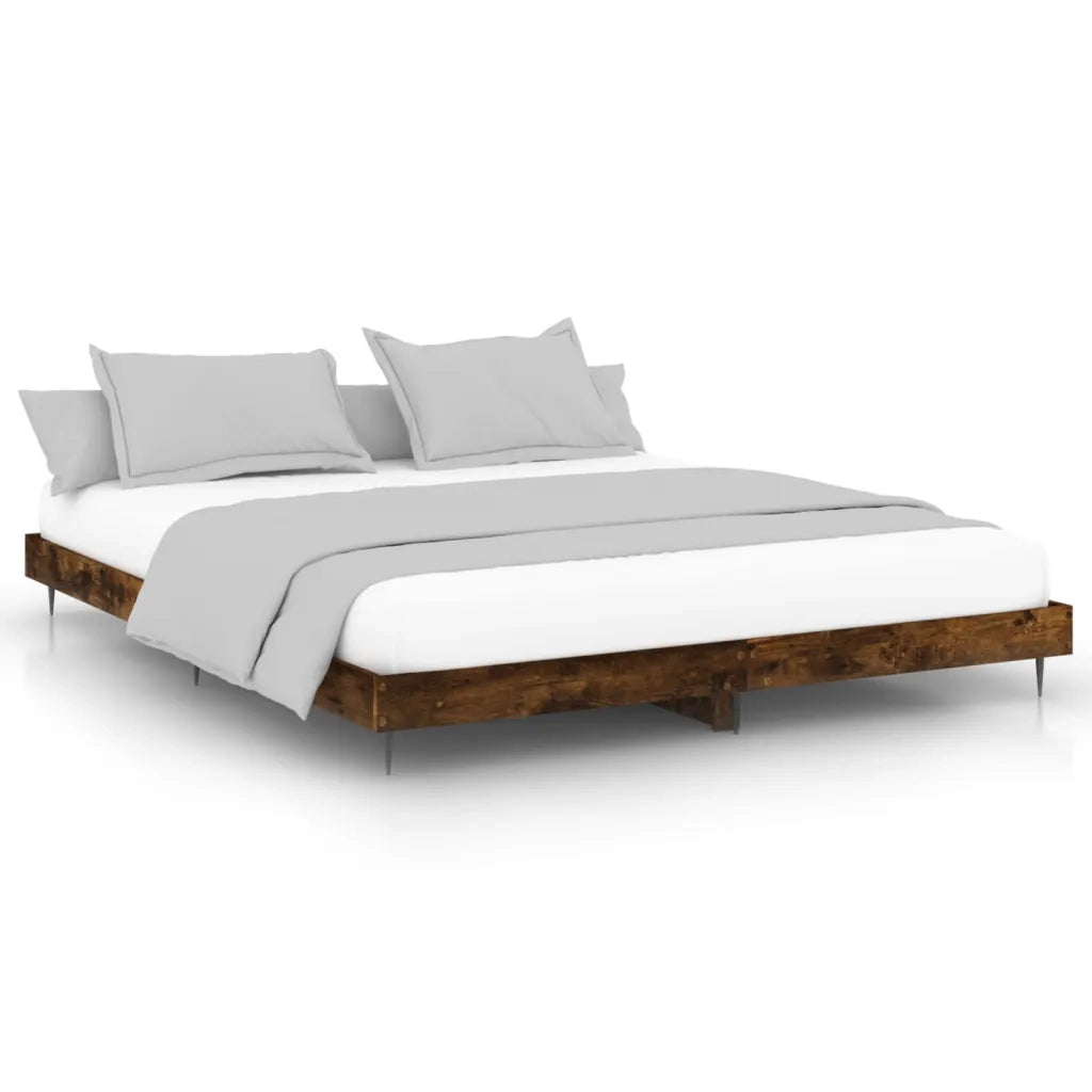 Letto matrimoniale | Letto per adulti | Giroletto senza Materasso Rovere Fumo 200x200 cm in Truciolato