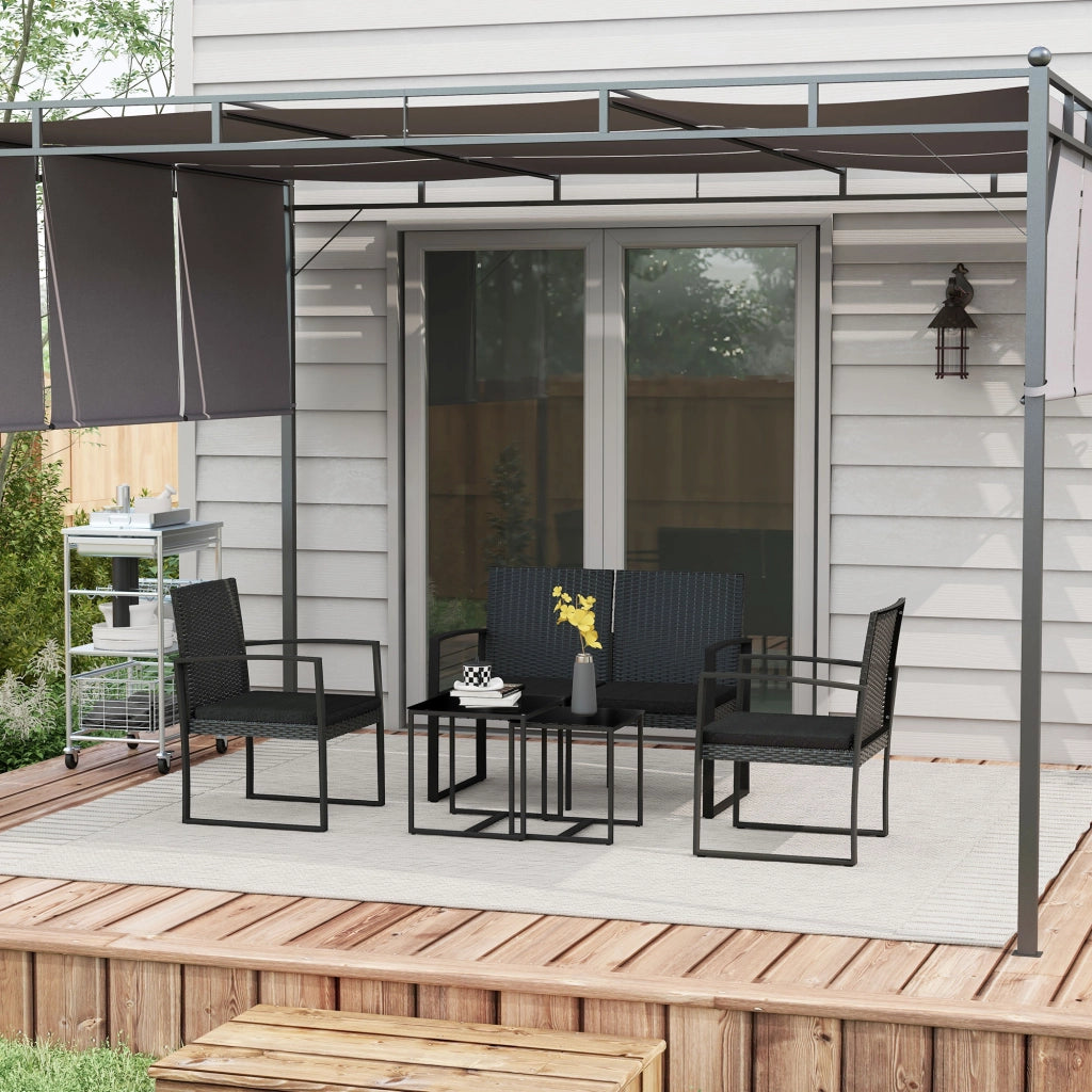 Set Giardino con Divano, 2 Sedie e 2 Tavolini ¨C Zephmum ¨C Cuscini, Vetro, Nero