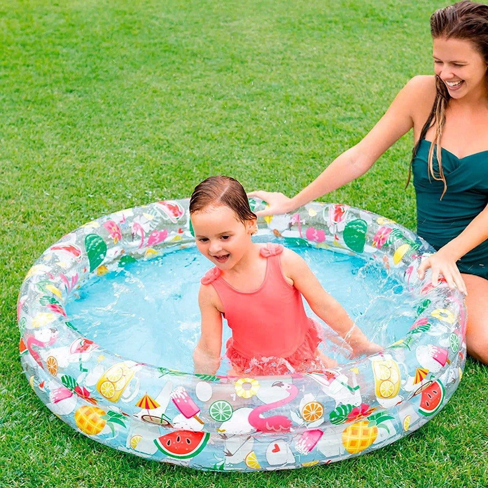 Trade Shop - Piscina Gonfiabile Frutti Estivi Multicolore 2 Anelli Rotonda 122 X 25 Cm 59421 -