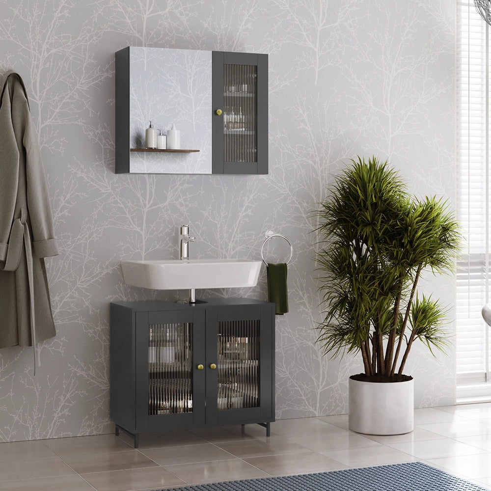 Set di mobili da bagno Vicco grigio, con specchio, 2 pezzi