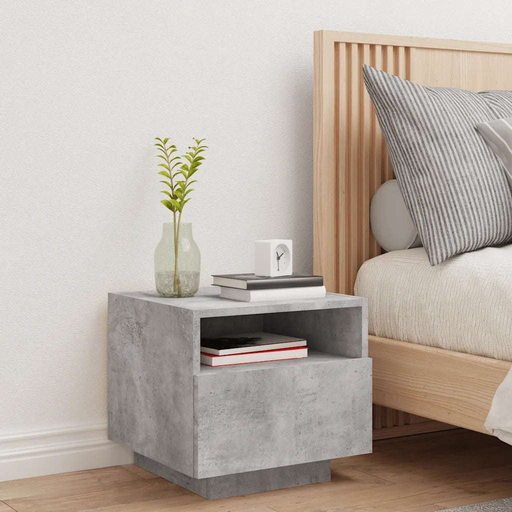 Comodino | Armadio da Notte | Mobiletto da notte con Luci LED Grigio Cemento 40x39x37 cm