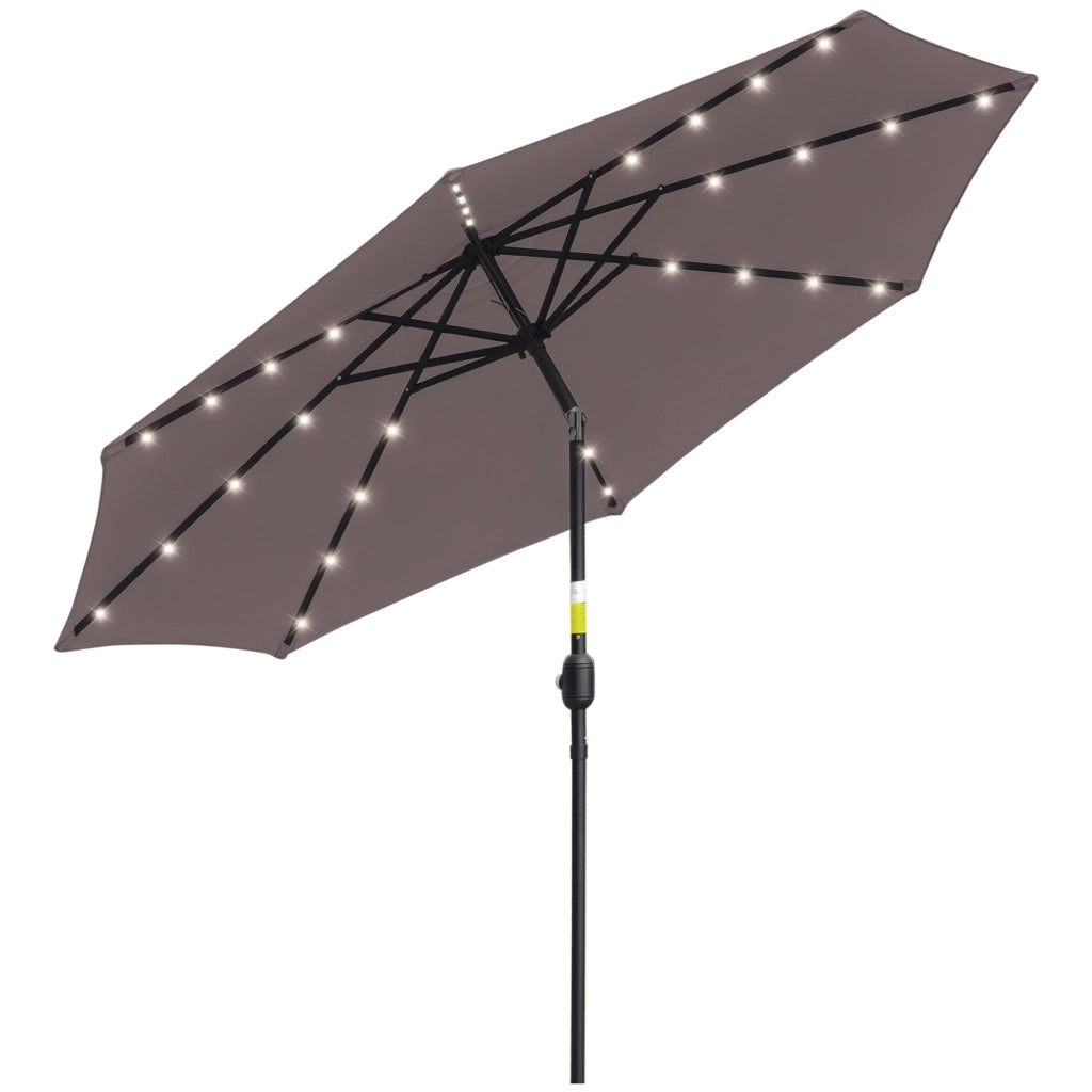 Ombrellone da Giardino Inclinabile ?265 cm con 32 Luci LED Solari e Manovella, Grigio