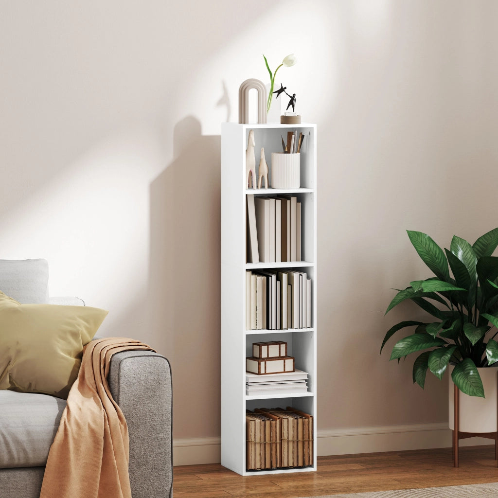 Libreria 5 Ripiani Regolabili in Legno ¨C Zephmum ¨C Bianco 30x24x133.5 cm
