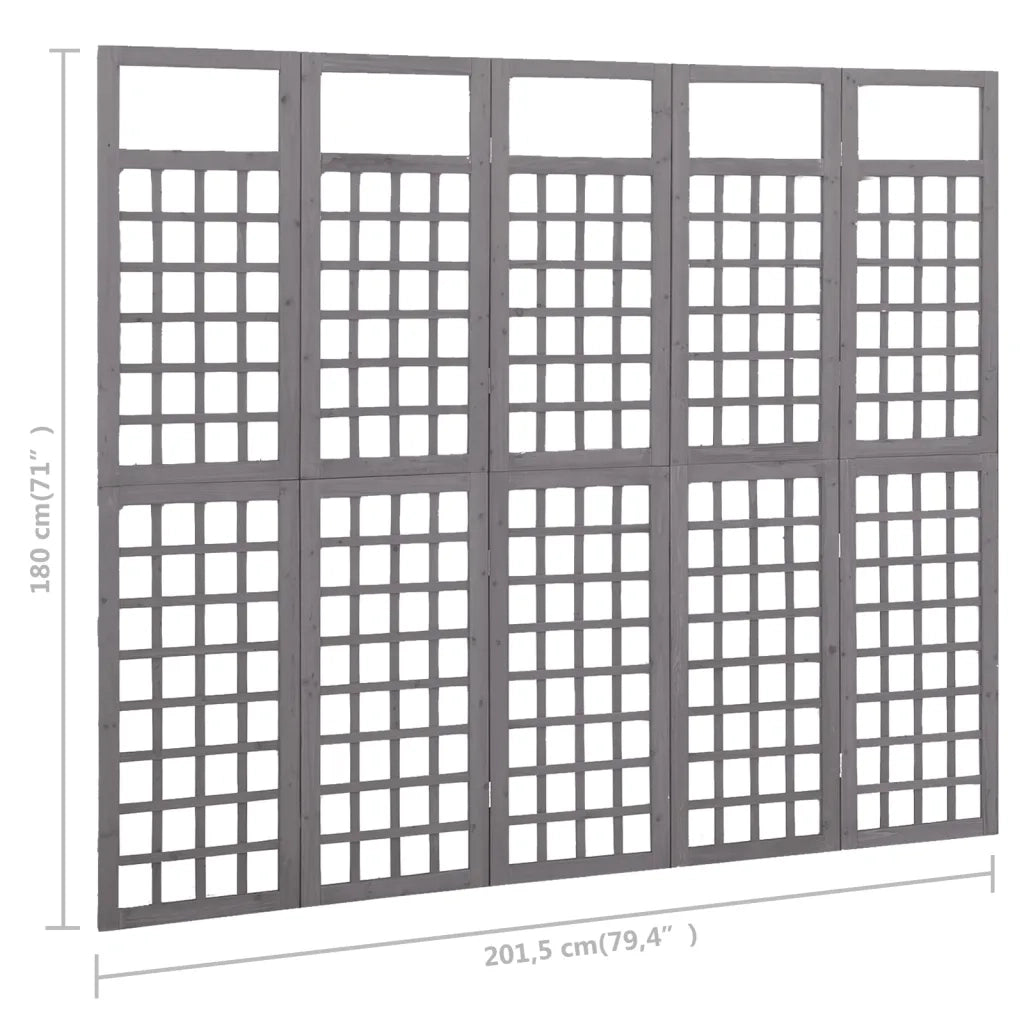 Divisorio Ambienti | Divider per stanze | Paravento a 5 Pannelli in Legno di Abete Grigio 201,5x180 cm