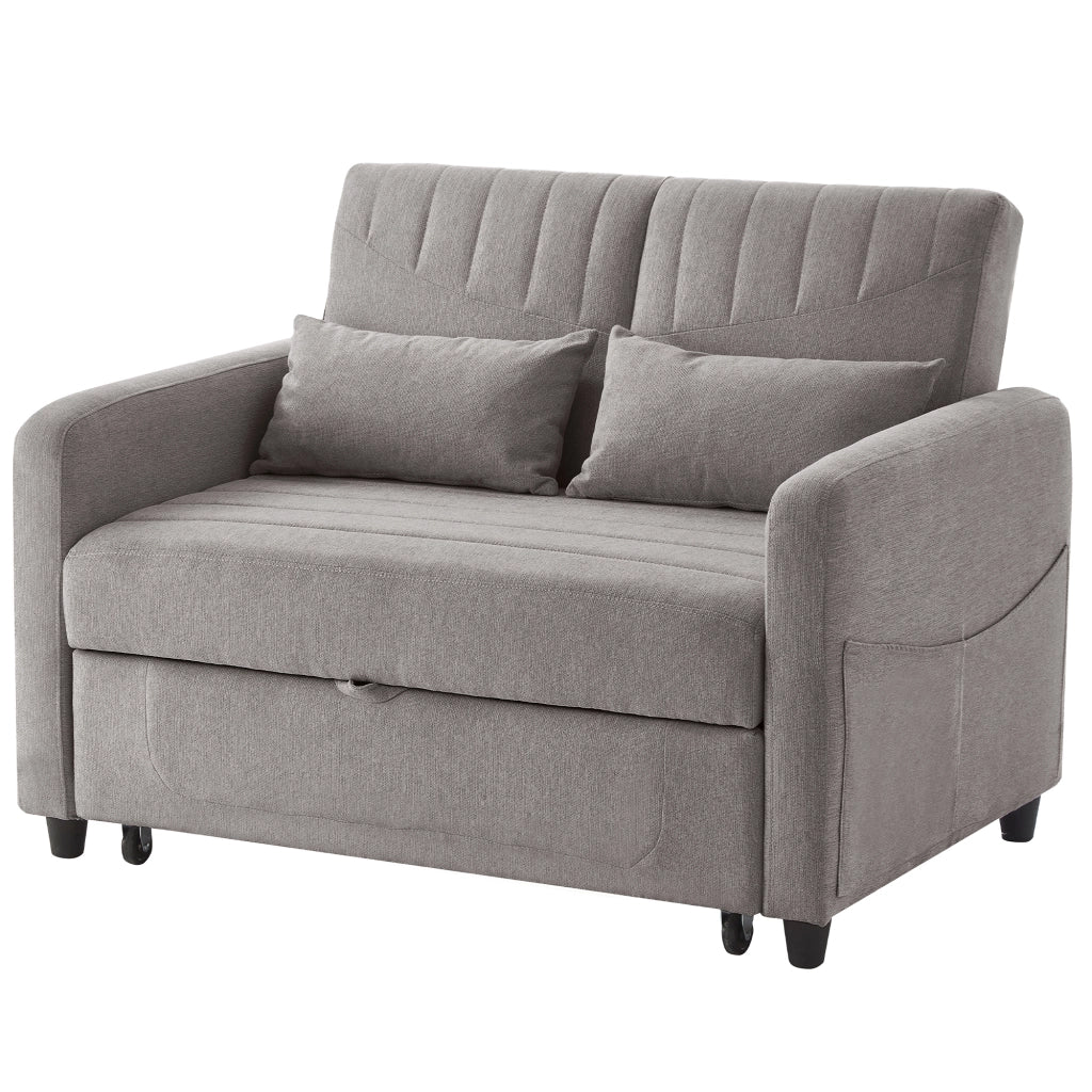 OKWISH Divano Letto 2 Posti, Schienale Regolabile in 3 Posizioni, Design Estraibile con 2 Cuscini, Tessuto Cotone Lino, Grigio