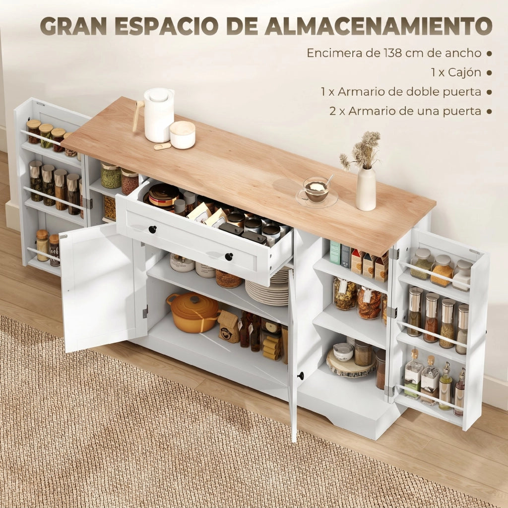 Mobile da Cucina con Cassetto e Ripiani Regolabili ¨C Xylo ¨C Bianco 138x40x83,5 cm