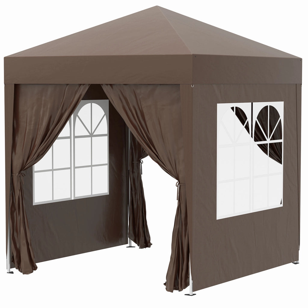 Gazebo pieghevole 4 pareti 2 finestre ¨C zephmum ¨C metallo marrone 2x2m