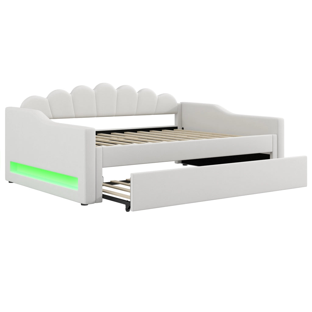 Tagesbett con funzione LED e letto estraibile in MDF impiallacciato e legno compensato 140x200 cm