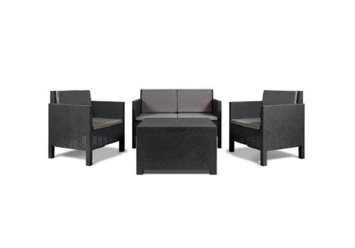 Set Salotto da Giardino in Resina Divano Poltrone Tavolino Olimpia Antracite