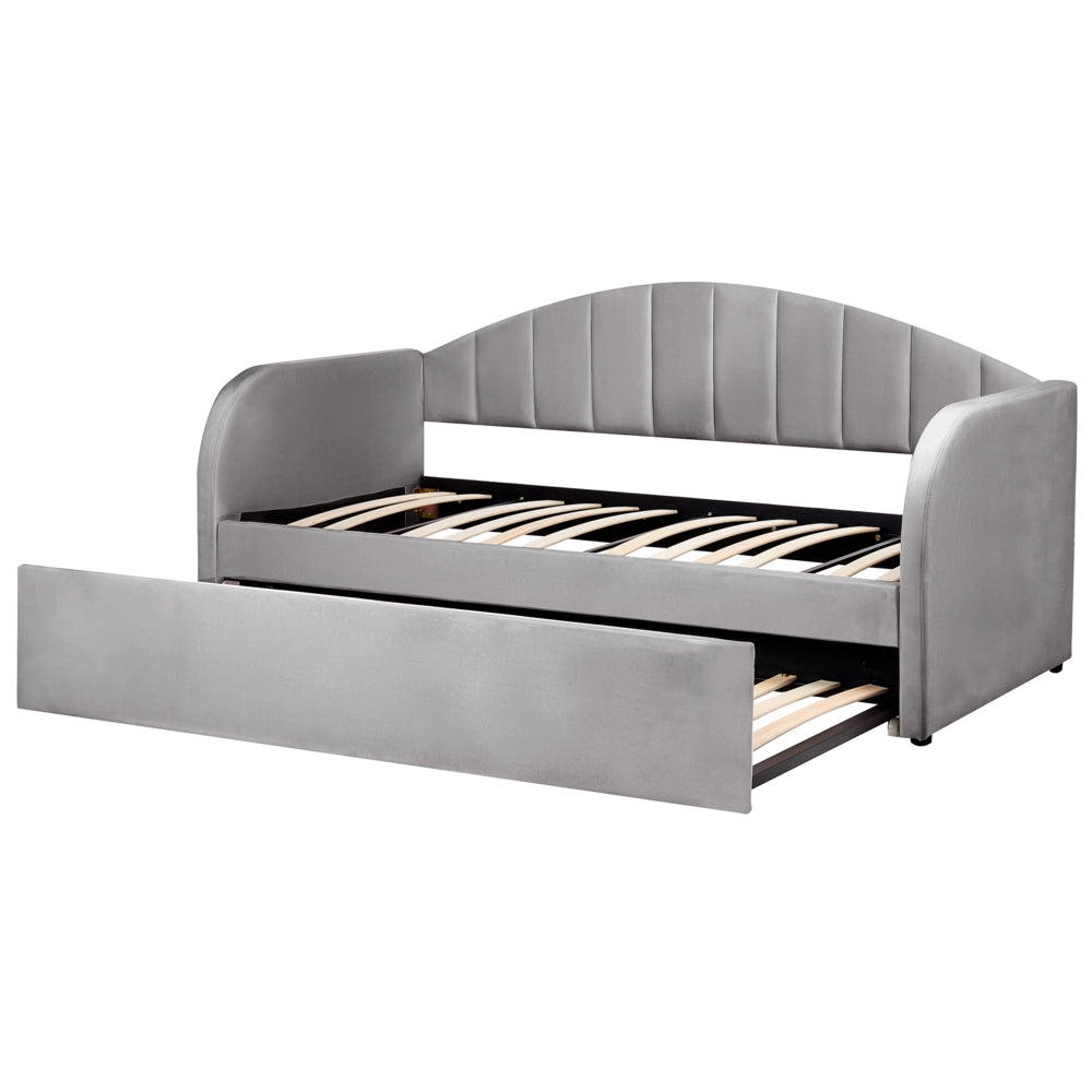 Letto estraibile in velluto grigio 90 x 200 cm con struttura imbottita moderna glamour per la cameretta dei bambini ospiti