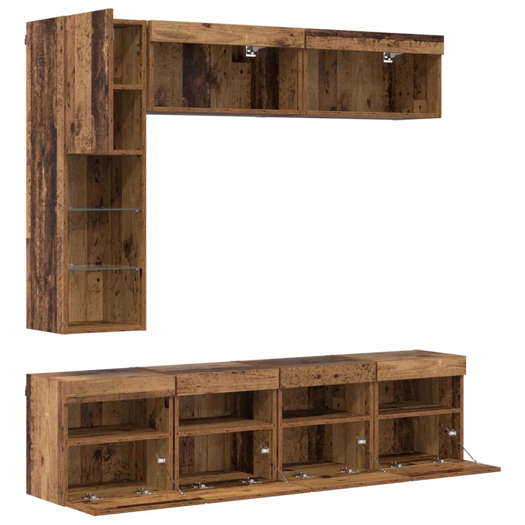Mobile TV con led 7 pz | Armadietto TV | Mobile Porta TV Legno vecchio Legno multistrato