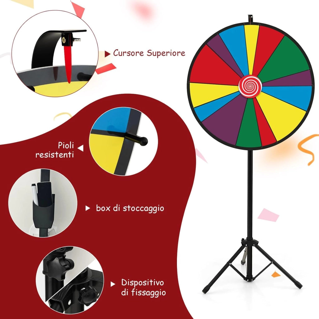 30'' Ruota della Fortuna Girevole, Altezza Regolabile, con Supporto Pennarello Cancellabile a Secco e Gomma, Gioco Ruota Personalizzabile per Fiera Carnevale Feste