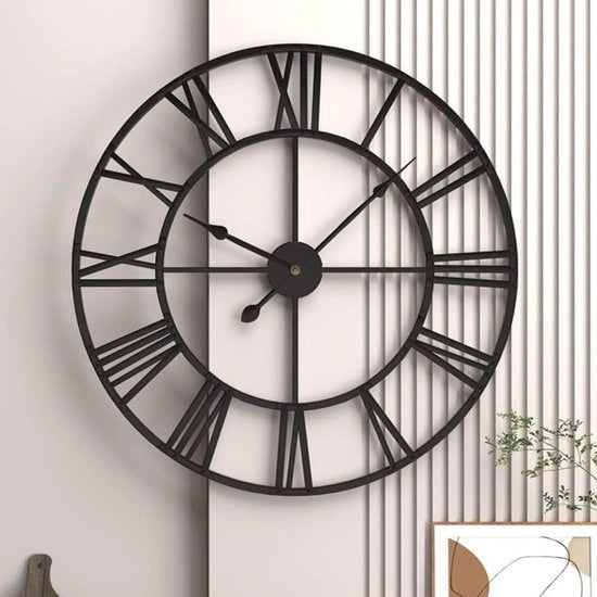 Orologio da parete XXL in stile rurale, retro, con numeri romani, decorativo in metallo per soggiorno, cucina, camera da letto - Ø 50 cm.