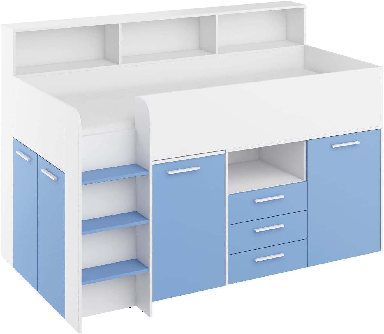 LETTO A CASTELLO SCRIVANIA LIBRERIA BAMBINI NEO L cm206x120x138h BIANCO CELESTE