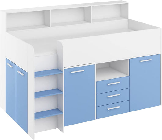 LETTO A CASTELLO SCRIVANIA LIBRERIA BAMBINI NEO L cm206x120x138h BIANCO CELESTE