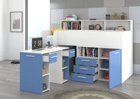 LETTO A CASTELLO SCRIVANIA LIBRERIA BAMBINI NEO L cm206x120x138h BIANCO CELESTE