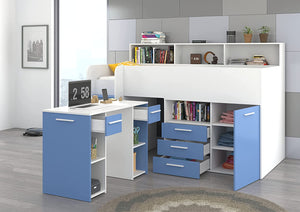 LETTO A CASTELLO SCRIVANIA LIBRERIA BAMBINI NEO L cm206x120x138h BIANCO CELESTE