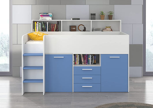 LETTO A CASTELLO SCRIVANIA LIBRERIA BAMBINI NEO L cm206x120x138h BIANCO CELESTE