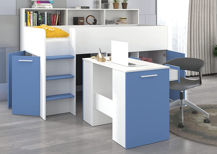 LETTO A CASTELLO SCRIVANIA LIBRERIA BAMBINI NEO L cm206x120x138h BIANCO CELESTE