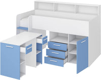 LETTO A CASTELLO SCRIVANIA LIBRERIA BAMBINI NEO L cm206x120x138h BIANCO CELESTE