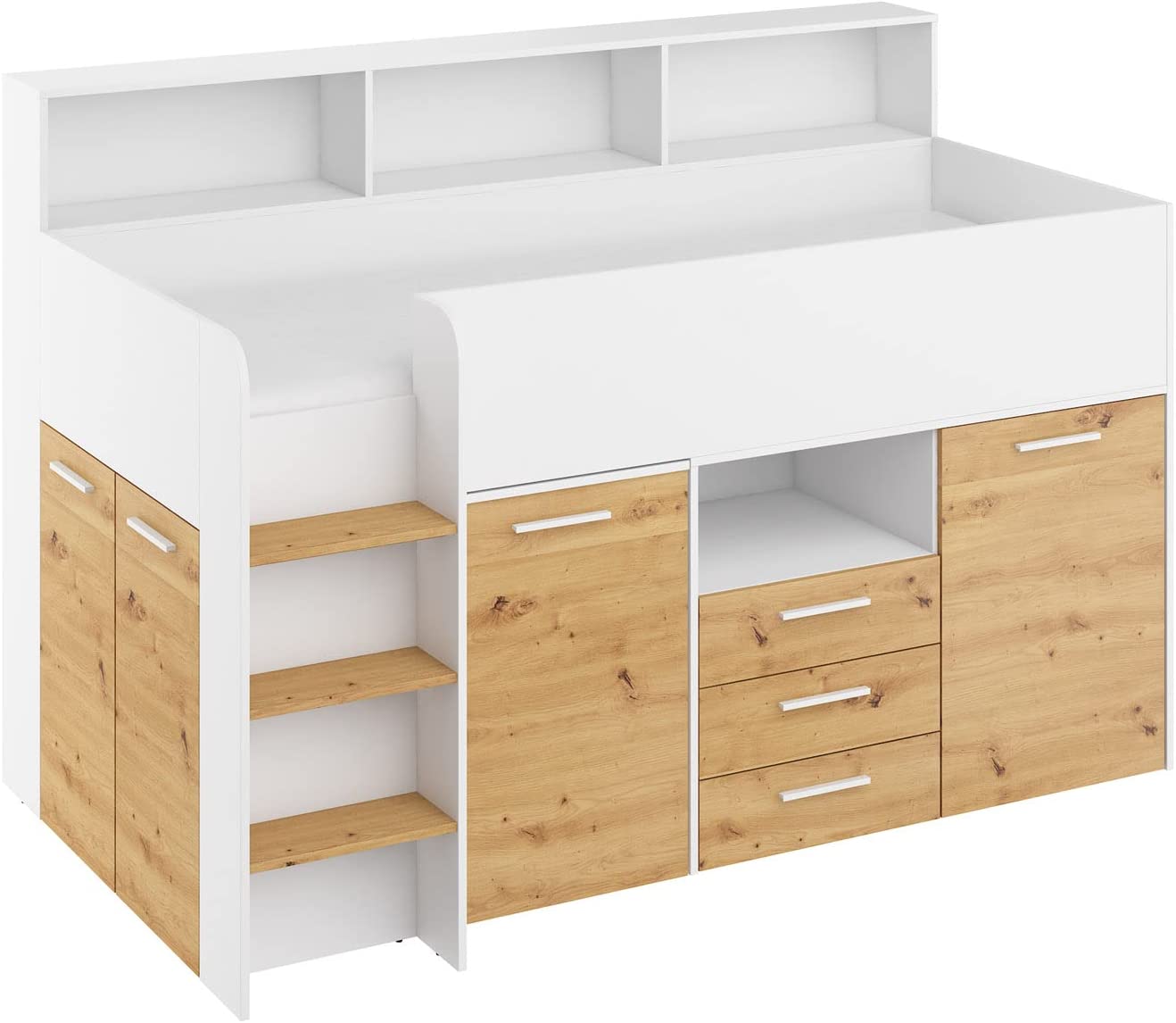 LETTO A CASTELLO SCRIVANIA LIBRERIA BAMBINI NEO L cm206x120x138h BIANCO ROVERE