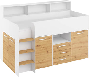 LETTO A CASTELLO SCRIVANIA LIBRERIA BAMBINI NEO L cm206x120x138h BIANCO ROVERE