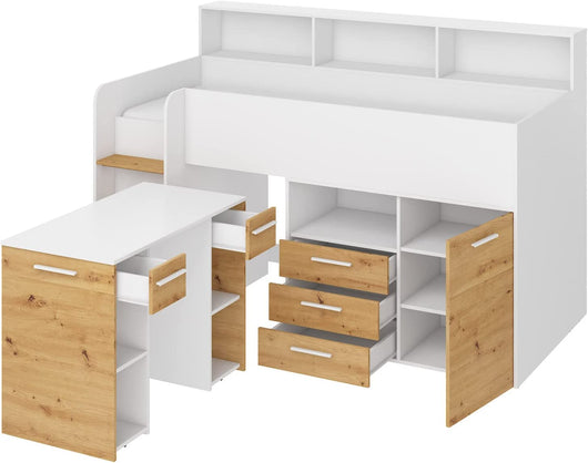 LETTO A CASTELLO SCRIVANIA LIBRERIA BAMBINI NEO L cm206x120x138h BIANCO ROVERE