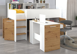 LETTO A CASTELLO SCRIVANIA LIBRERIA BAMBINI NEO L cm206x120x138h BIANCO ROVERE