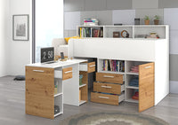 LETTO A CASTELLO SCRIVANIA LIBRERIA BAMBINI NEO L cm206x120x138h BIANCO ROVERE