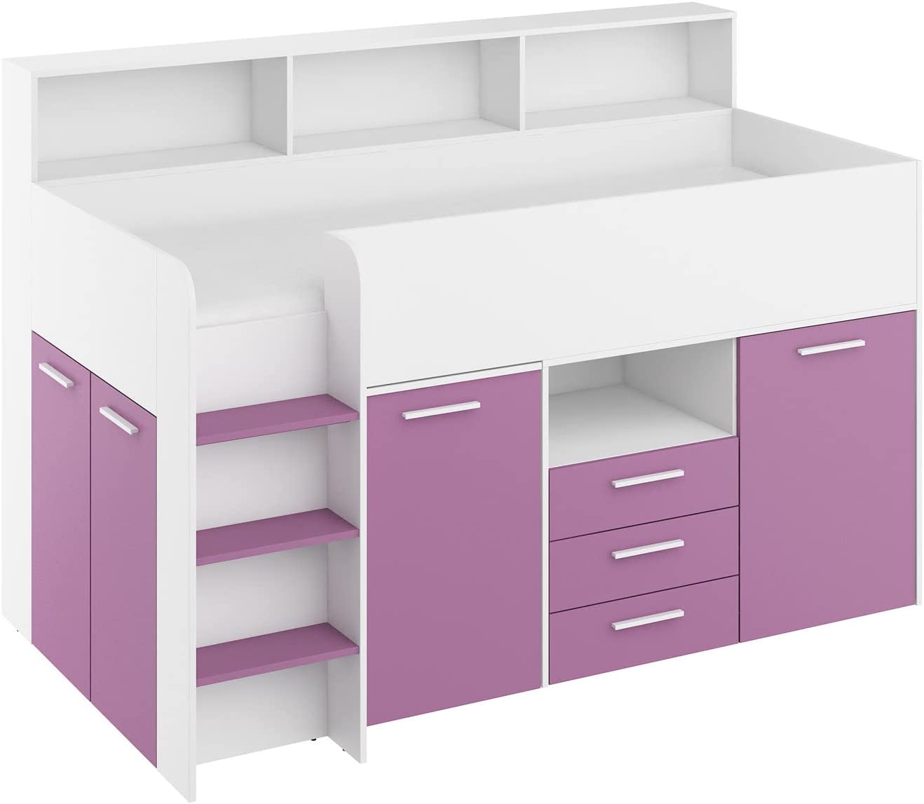 LETTO A CASTELLO SCRIVANIA LIBRERIA BAMBINI NEO L cm206x120x138h BIANCO LAVANDA