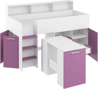 LETTO A CASTELLO SCRIVANIA LIBRERIA BAMBINI NEO L cm206x120x138h BIANCO LAVANDA