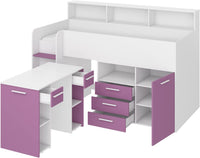 LETTO A CASTELLO SCRIVANIA LIBRERIA BAMBINI NEO L cm206x120x138h BIANCO LAVANDA