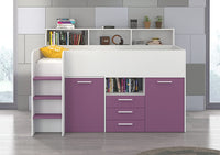 LETTO A CASTELLO SCRIVANIA LIBRERIA BAMBINI NEO L cm206x120x138h BIANCO LAVANDA