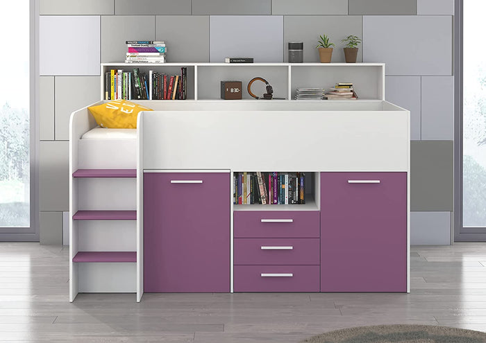 LETTO A CASTELLO SCRIVANIA LIBRERIA BAMBINI NEO L cm206x120x138h BIANCO LAVANDA