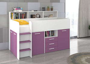 LETTO A CASTELLO SCRIVANIA LIBRERIA BAMBINI NEO L cm206x120x138h BIANCO LAVANDA