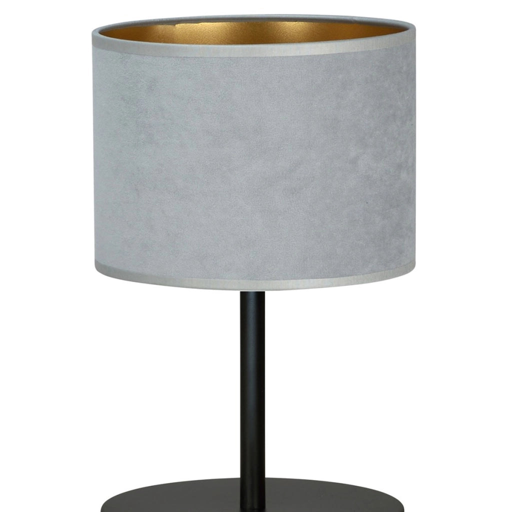 Lampada da tavolo Hilde in acciaio nero e tessuto grigio