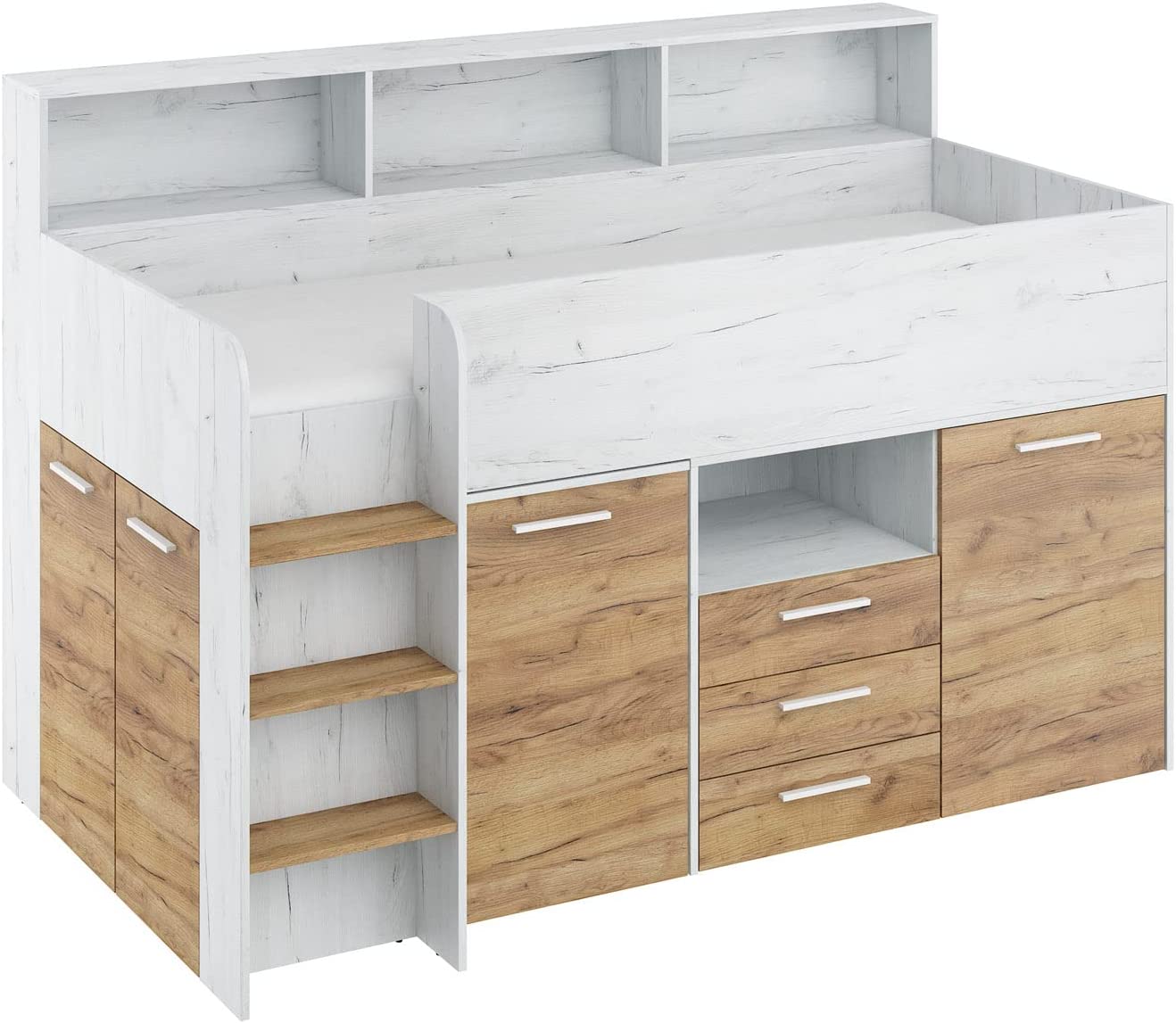 LETTO A CASTELLO SCRIVANIA LIBRERIA BAMBINI NEO L cm206x120x138h ROVERE BIANCO GREZZO