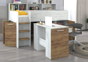 LETTO A CASTELLO SCRIVANIA LIBRERIA BAMBINI NEO L cm206x120x138h ROVERE BIANCO GREZZO