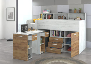 LETTO A CASTELLO SCRIVANIA LIBRERIA BAMBINI NEO L cm206x120x138h ROVERE BIANCO GREZZO