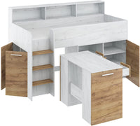 LETTO A CASTELLO SCRIVANIA LIBRERIA BAMBINI NEO L cm206x120x138h ROVERE BIANCO GREZZO
