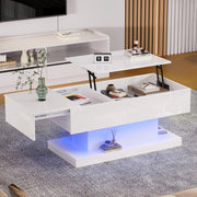 Tavolino da Caff¨¨ con LED e Piano Sollevabile ¨C Xylo ¨C Legno Lucido, 100x50x45 cm