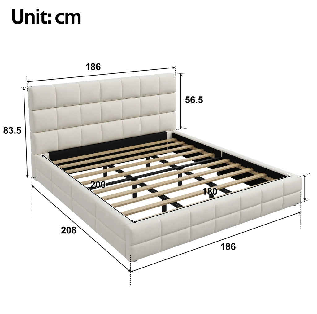 Letto matrimoniale imbottito 180x200 cm in velluto beige