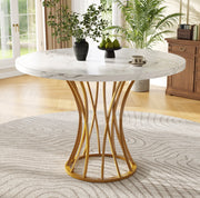 Tavolo da pranzo rotondo 80x80x76 cm in MDF e metallo; oro