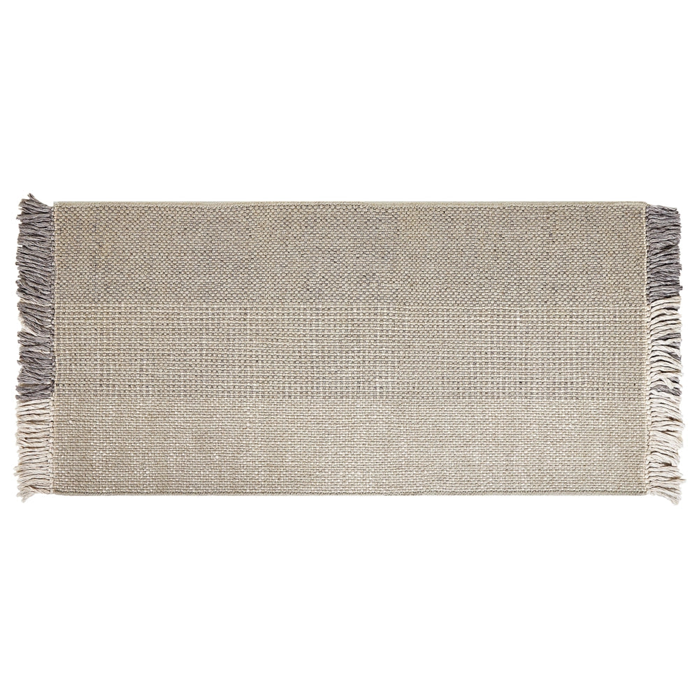 Tappeto grigio lana cotone 80 x 150 cm rettangolare intrecciato a mano con nappine