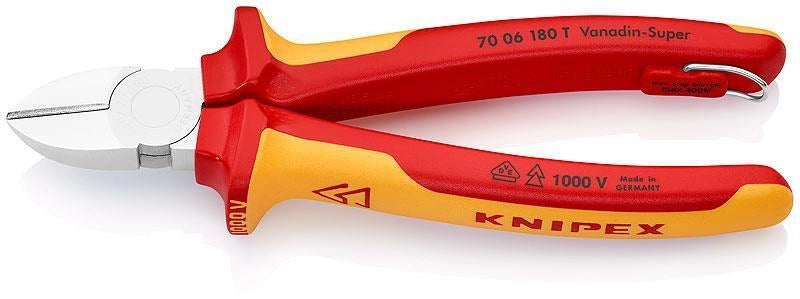 Knipex 70 06 180 T Pinze da taglio diagonale acciaio al vanadio manici isolati VDE certificato fino a 1000 V colore Arancione Rosso